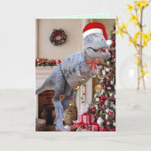 Carte de Noël Dinosaur pliée (Fleur jaune)