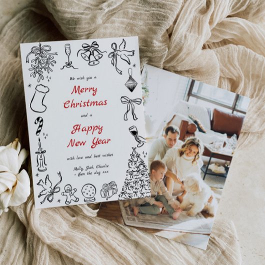 Carte de Noël Doodle Photo Main Drag Holiday Red