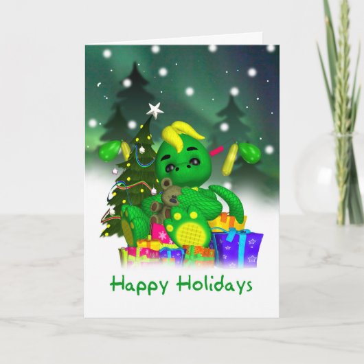Carte de Noël Dragon - Beau Dragon Vert Avec Gif (Devant)