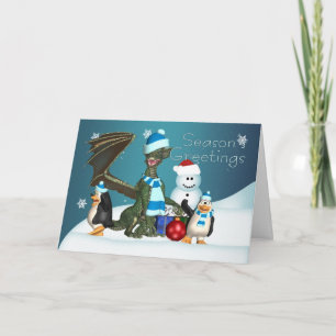 Carte de Noël Dragon & Penguin, Salutation de sais