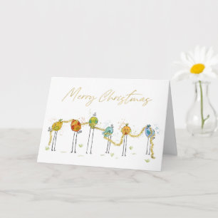 Carte de Noël drôle aux oiseaux colorés aquarelle