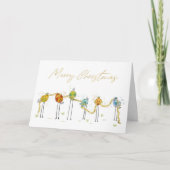 Carte de Noël drôle aux oiseaux colorés aquarelle (Devant)