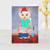 CARTE DE NOËL DRÔLE AVEC CHAT SUR LES TOILETTES (Fleur jaune)