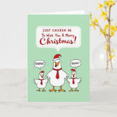 Carte de Noël drôle avec juste des poulets en pun (Fleur jaune)