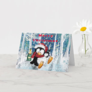 Carte de Noël drôle avec pingouin de fête