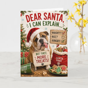 Carte de Noël drôle de Bouledogue – Cher Père Noël