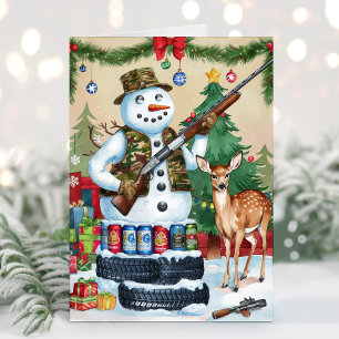 Carte de Noël drôle de chasseur de bonhomme de nei