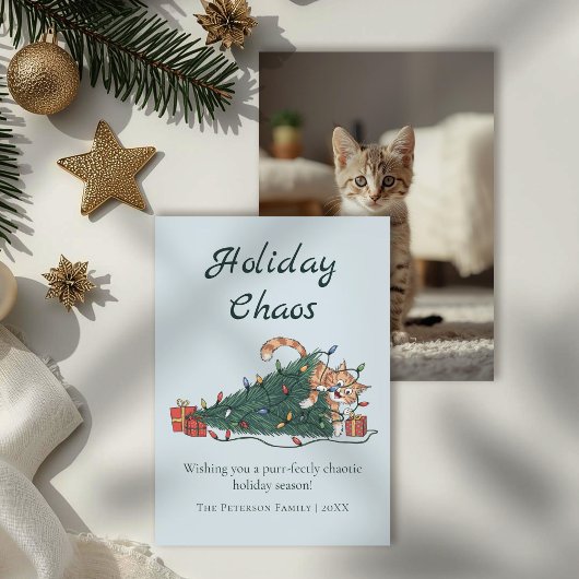 Carte de Noël drôle de chat Chaos de Fêtes
