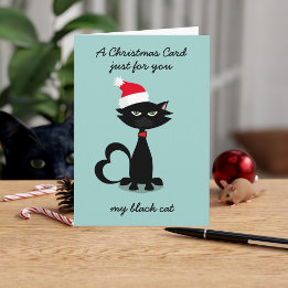 Carte de Noël drôle de chat noir avec chapeau de P