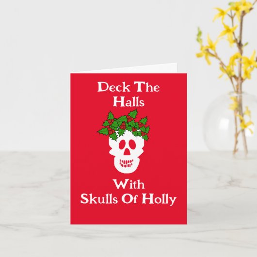 Carte de Noël drôle de crânes (Fleur jaune)