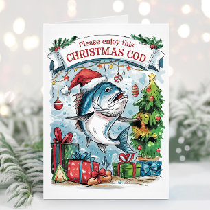 Carte de Noël drôle de morue de Noël