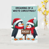 Carte de Noël drôle de pingouin blanc (Fleur jaune)