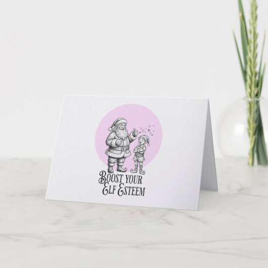 Carte de Noël drôle d'elfe auto-estime pun (Devant)