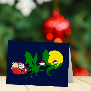 Carte de Noël drôle du Père Noël rennes dragons