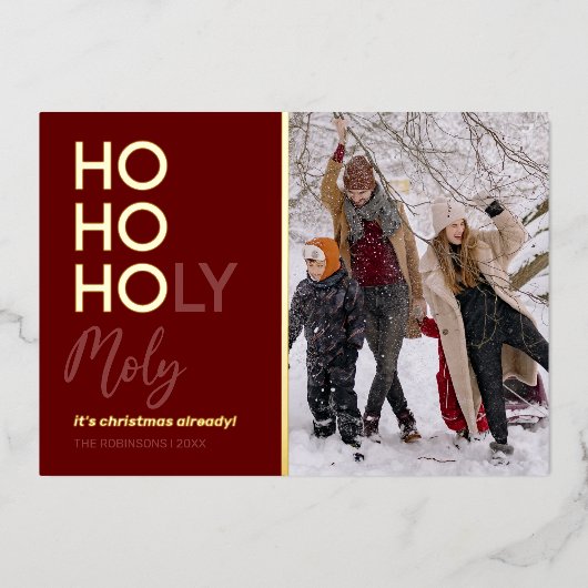 Carte de Noël drôle Ho Ho Ho en feuille d'aluminiu (Recto)