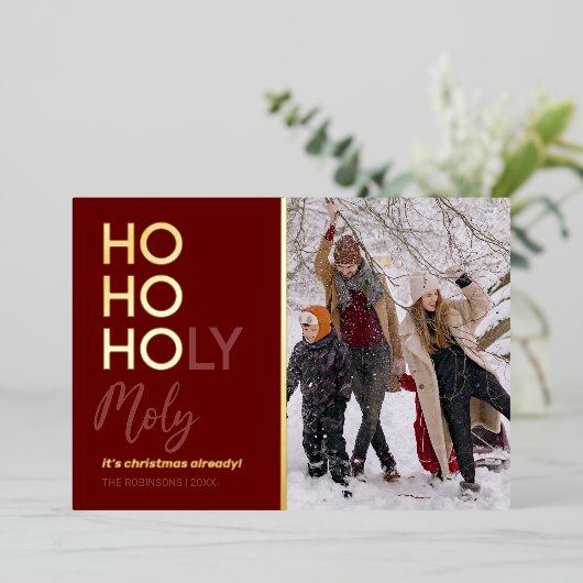 Carte de Noël drôle Ho Ho Ho en feuille d'aluminiu (Debout devant)