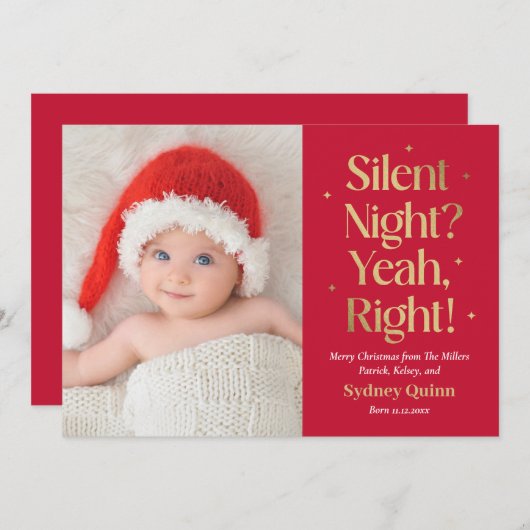 Carte de Noël drôle pour nouveau bébé Silent Night (Devant / Derrière)