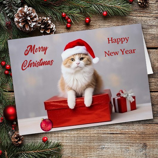 Carte de Noël du chat Ginger Santa Claus
