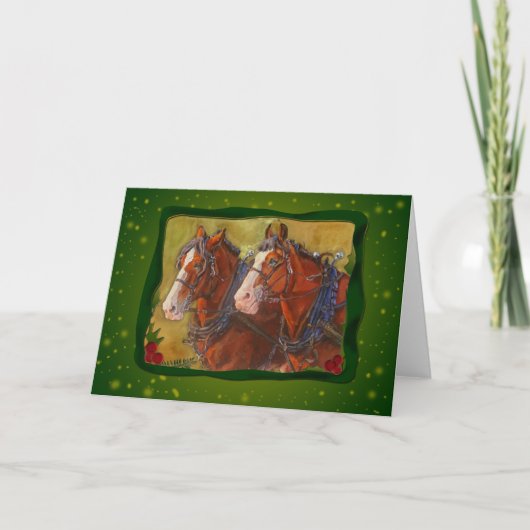 Carte de Noël du cheval de trait Clydesdale (Devant)
