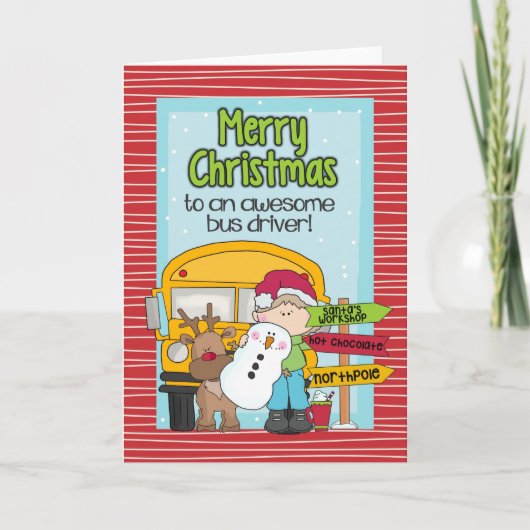Carte de Noël du conducteur d'autobus scolaire (Devant)
