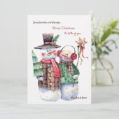Carte de Noël du couple de bonhomme de neige (Debout devant)