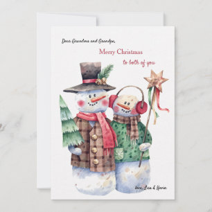 Carte de Noël du couple de bonhomme de neige