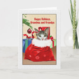 Carte de Noël du grand-parent avec le chat sous