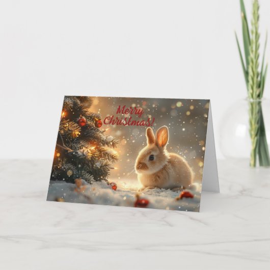 Carte de Noël du lapin de neige mignonne voeux de (Devant)