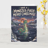 Carte de Noël du Loch Ness Monsterfully Joyeuse (Fleur jaune)