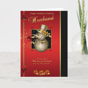 Carte de Noël du mari - Gold Effet Snowman - Rouge