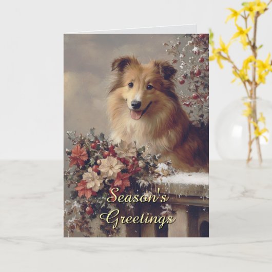 Carte de Noël du mignon chien Collie (Fleur jaune)