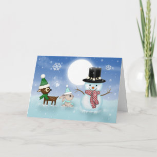 Carte de Noël du mignon lapin Snowman et du renne