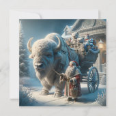Carte de Noël du Père Noël au bison de Noël (Devant)