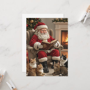 Carte de Noël du Père Noël et des chats