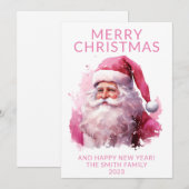 Carte de Noël du Père Noël rose pour les fêtes de  (Devant / Derrière)