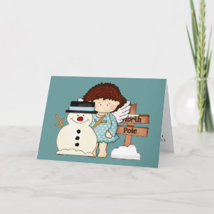 Carte de Noël du Pôle Nord hiver Angel & Snowman