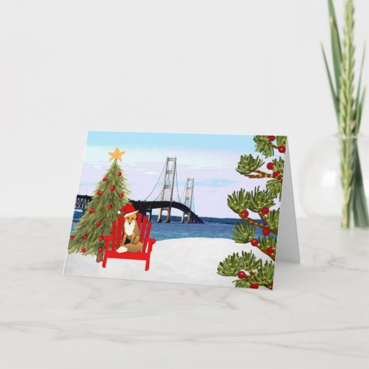 Carte de Noël du pont Mackinac avec chaise de plag (Devant)