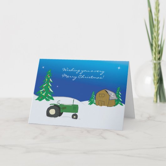 Carte de Noël du tracteur : Scène de grange d'hive (Devant)
