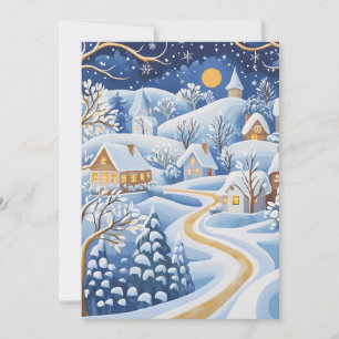 Carte de Noël du village d'hiver au clair de lune