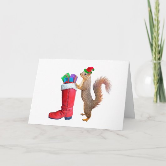 Carte de Noël d'un écureuil avec la botte du Saint (Devant)