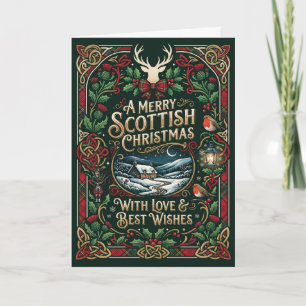 Carte de Noël écossaise avec cerf et tartan