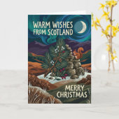 Carte de Noël Écossaise Cozy avec Chat (Fleur jaune)