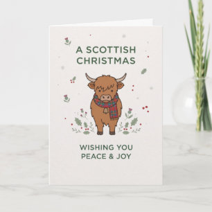 Carte de Noël écossaise Highland Cow Paix et Joie