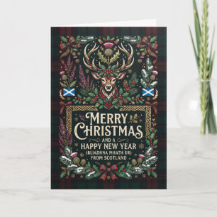 Carte de Noël écossaise joyeuse avec cerf