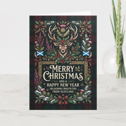 Carte de Noël écossaise joyeuse avec cerf (Devant)