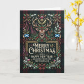 Carte de Noël écossaise joyeuse avec cerf (Fleur jaune)