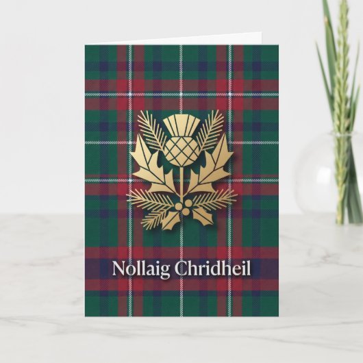 Carte de Noël écossaise Tartan Vert Rouge Chardon (Devant)