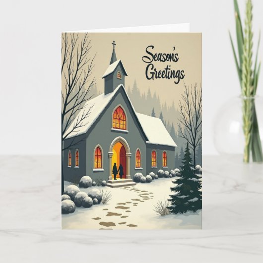 Carte de Noël Église enneigée (Devant)