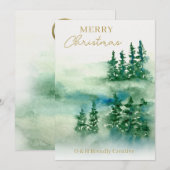 Carte de Noël élégante à l'aquarelle de forêt d'af (Devant / Derrière)