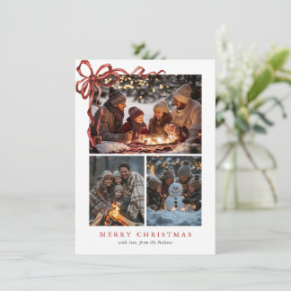 Carte de Noël Élégante à Ruban Rouge Budget Quatre